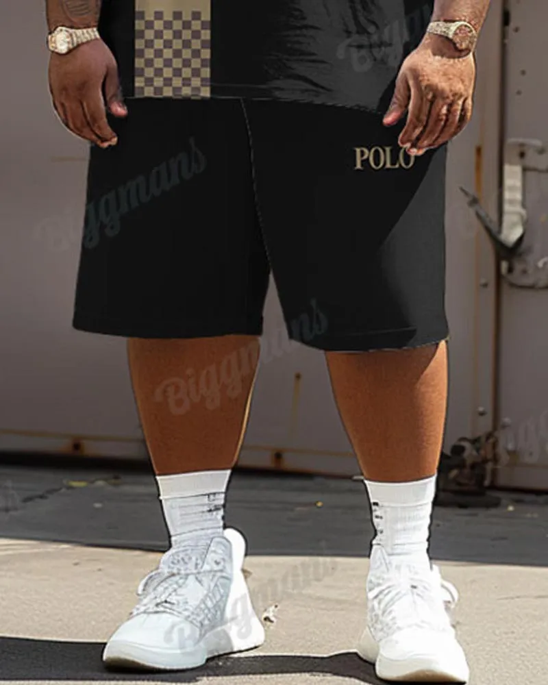 Men's Big Size Simple Plaid Patchwork Letter Printed T-shirt Shorts Set sold by Biggmans product image thumbnail 5