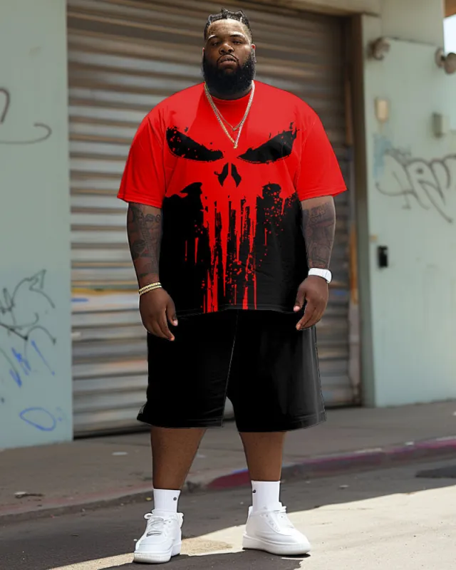 Big Guy's Street Fashion Skull Color-block T-shirt Shorts Set sold by Biggmans