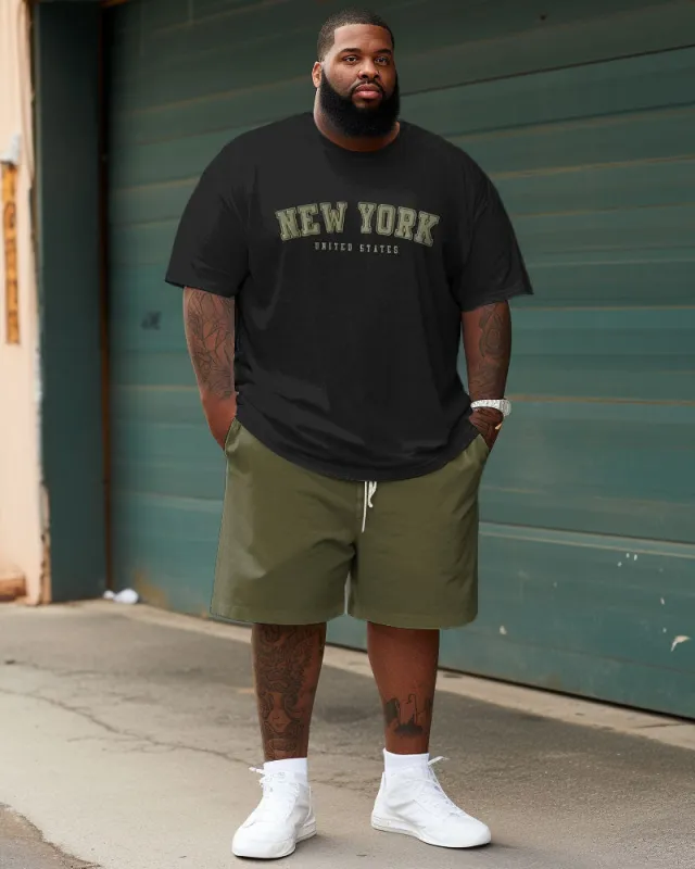 Big Men's Casual Simple New York Short Sleeve Shorts Set sold by Biggmans