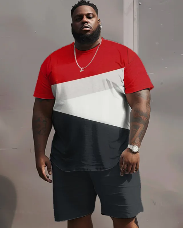 Street Casual Black And Red Irregular Color-block Printed Large Men's Set sold by Biggmans