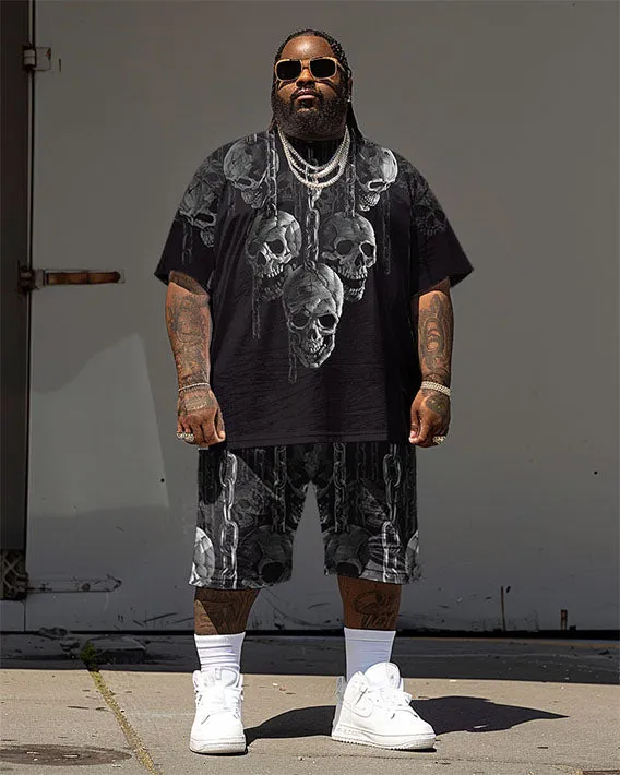 Big Guy's Street Hip Hop Skull Chain Print T-Shirt Shorts Set sold by Biggmans