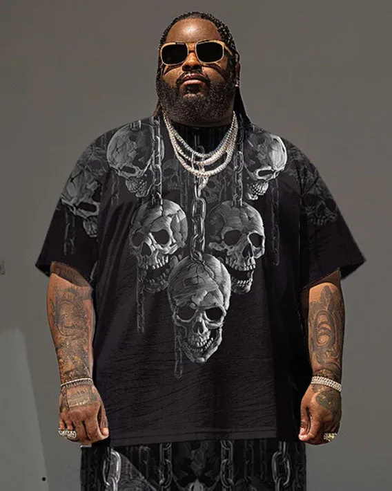 Big Guy's Street Hip Hop Skull Chain Print T-Shirt Shorts Set sold by Biggmans product image thumbnail 2
