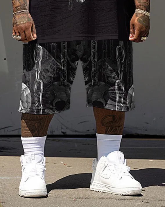 Big Guy's Street Hip Hop Skull Chain Print T-Shirt Shorts Set sold by Biggmans product image thumbnail 3