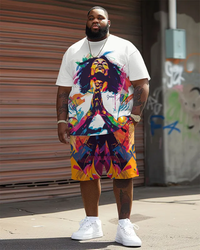 Big Men's Street Fashion Pop Art Tribute Singer Print T-Shirt Shorts Set sold by Biggmans