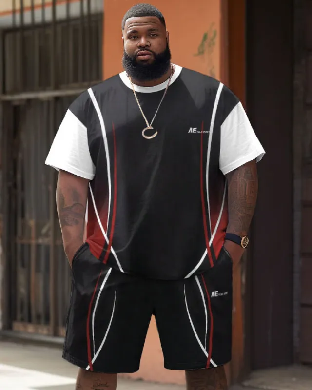 Street Casual Simple Light Stripe Printed Large Men's Set sold by Biggmans