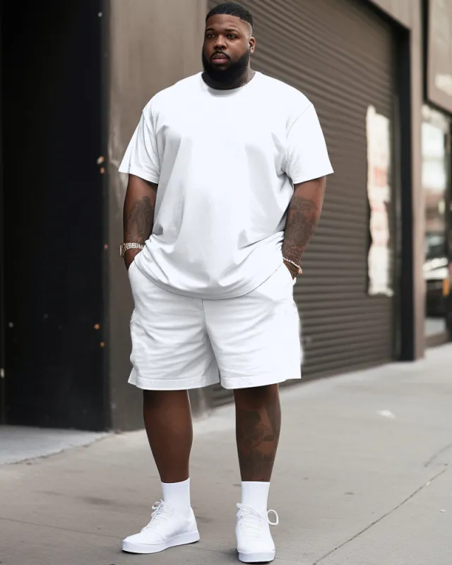 Daily Joker Solid Color White Printed T-Shirt Shorts Big Men's Set sold by Biggmans