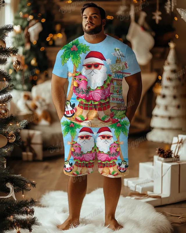 Big Men's Santa Claus Hawaiian Holiday Print T-Shirt Shorts Set sold by Biggmans