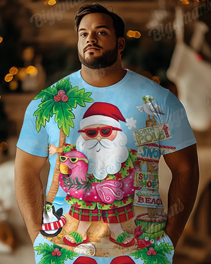 Big Men's Santa Claus Hawaiian Holiday Print T-Shirt Shorts Set sold by Biggmans product image thumbnail 2