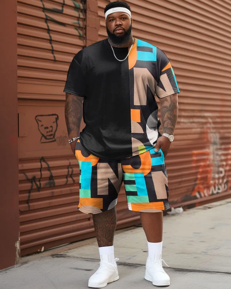 Men's Large Size Letter Graffiti T-shirt & Shorts Two-piece Set sold by Biggmans