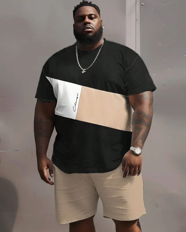 Men's Big and Tall Casual Simple Color Block Printed T-shirt Shorts Set sold by Biggmans