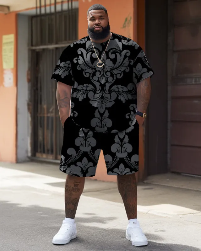 Men's Plus Size Dark Pattern Print T-shirt Shorts Set sold by Biggmans