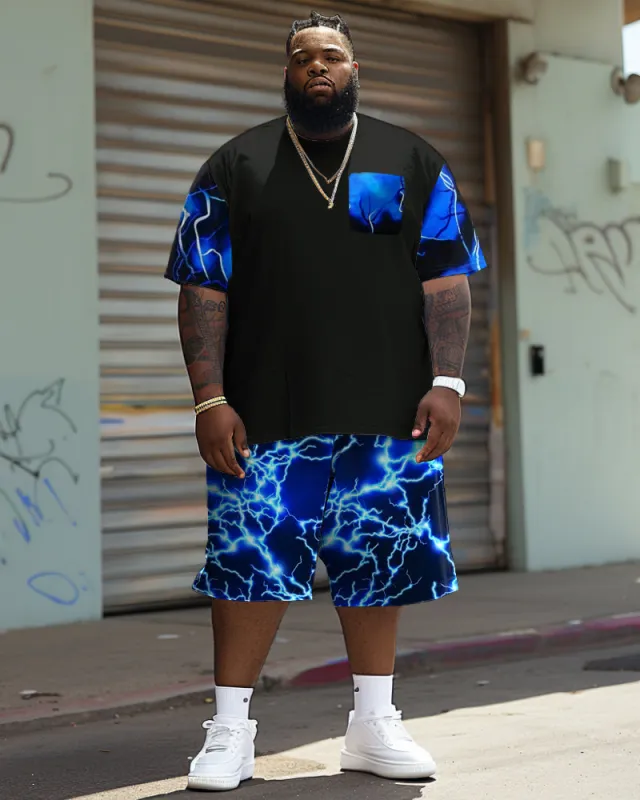Big Guy’s Street Fashion Electric Print T-Shirt Shorts Set sold by Biggmans