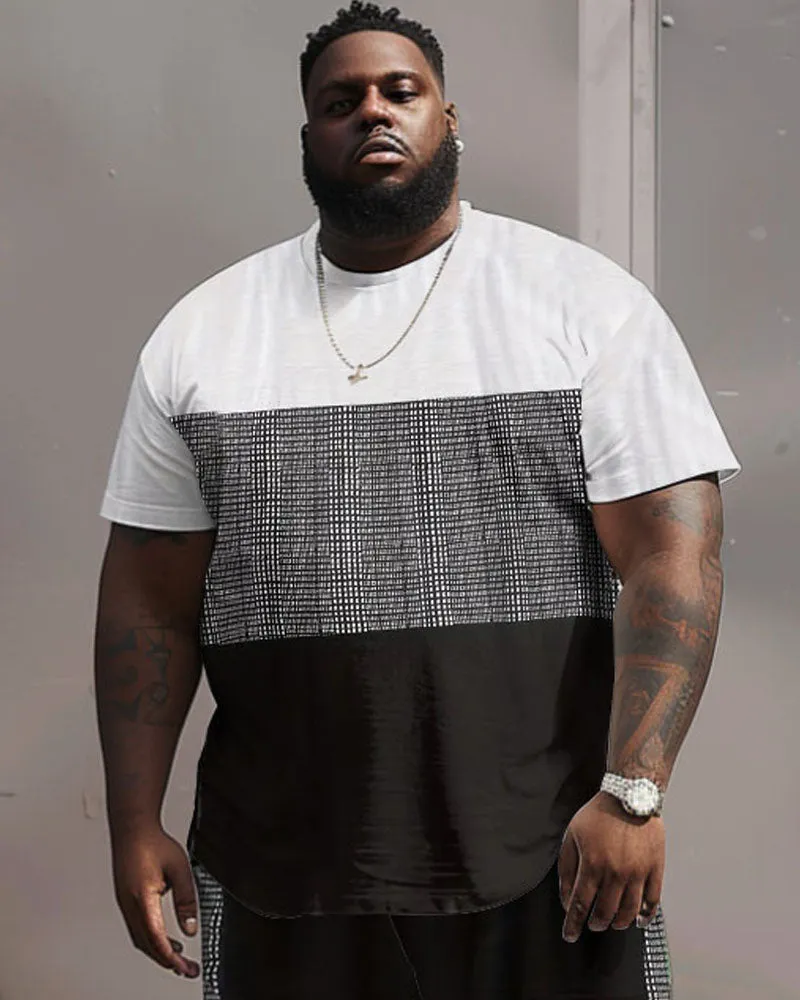 Men's Plus Size Casual Simple Plaid Patchwork Printed T-Shirt Shorts Set sold by Biggmans product image thumbnail 3