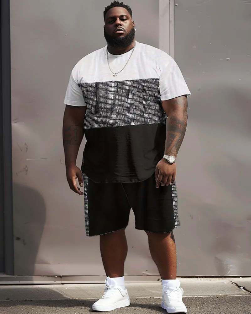 Men's Plus Size Casual Simple Plaid Patchwork Printed T-Shirt Shorts Set sold by Biggmans product image thumbnail 2