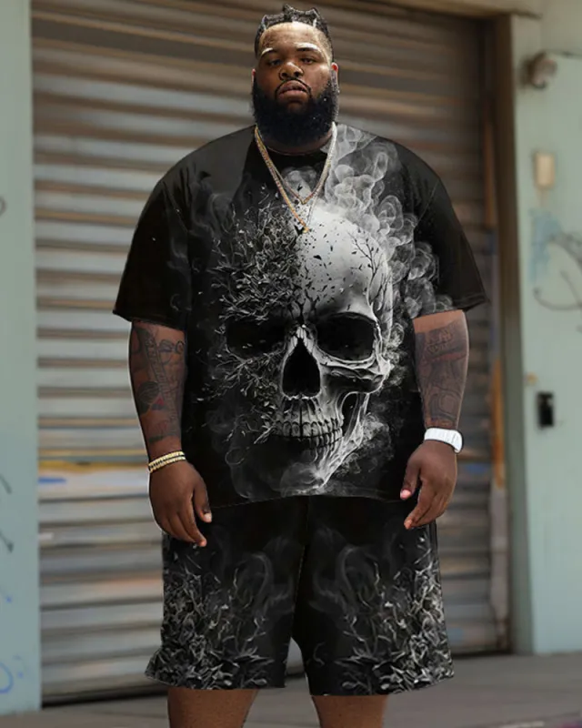 Men's Plus Size Casual Smoke Skull Print T-Shirt Shorts Set sold by Biggmans
