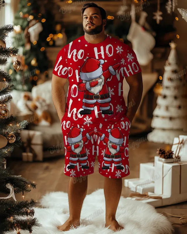 Big Men's Santa Letter Print T-Shirt Shorts Set sold by Biggmans