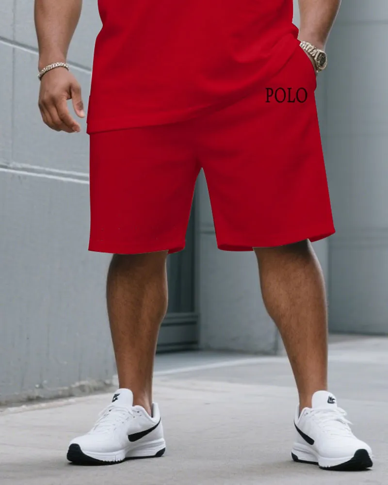Men's Plus Size Fashion Contrast Blue & Red Large Polo Print Round Neck Short Sleeve T-Shirt Shorts Suit sold by Biggmans product image thumbnail 3