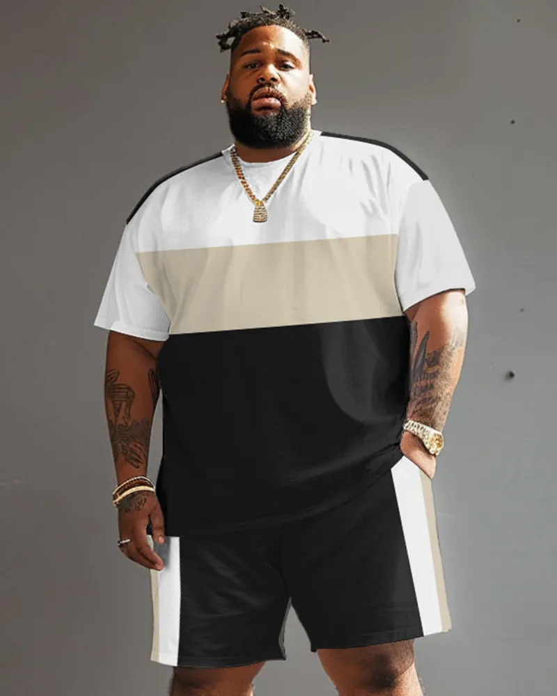 Street Casual Large Striped Colorblock Printed Big Men's Set sold by Biggmans