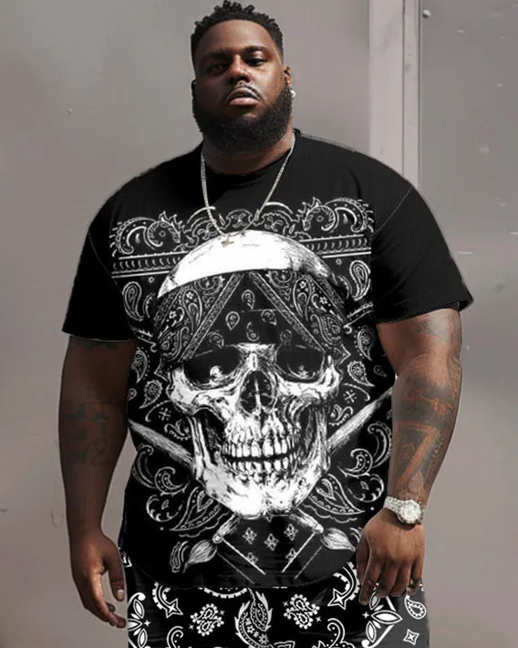 Men's Big and Tall Street Hip Hop Skull Paisley Print T-Shirt Shorts Set sold by Biggmans product image thumbnail 2