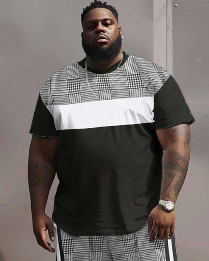 Street Casual Black And White Colorblock Plaid Print Large Men's Set sold by Biggmans product image thumbnail 3