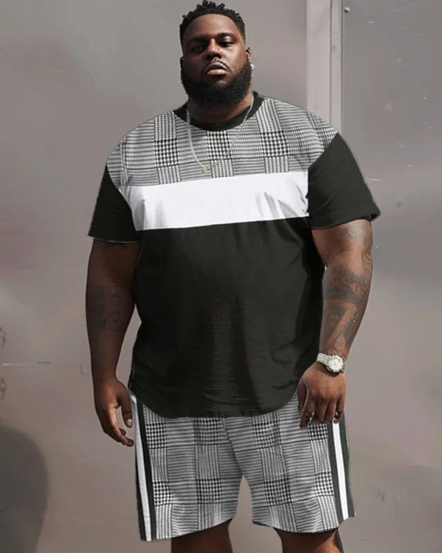 Street Casual Black And White Colorblock Plaid Print Large Men's Set sold by Biggmans