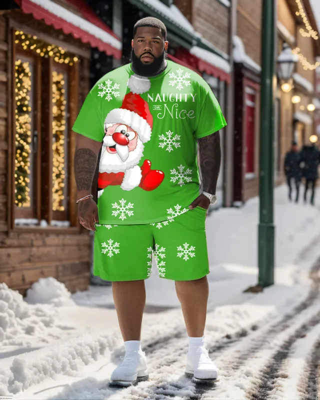 Big Guys Merry Christmas Santa Snowflake T-shirt Shorts Set sold by Biggmans