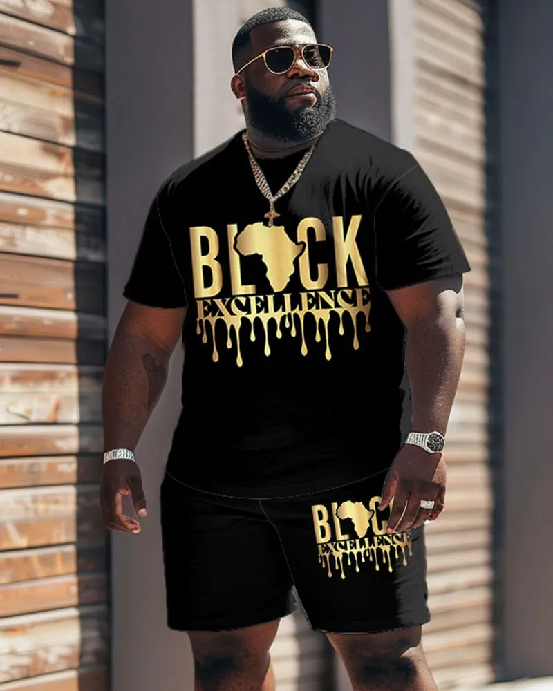 Men's Plus Size Juneteenth Black History Month Print T-Shirt Shorts Set sold by Biggmans