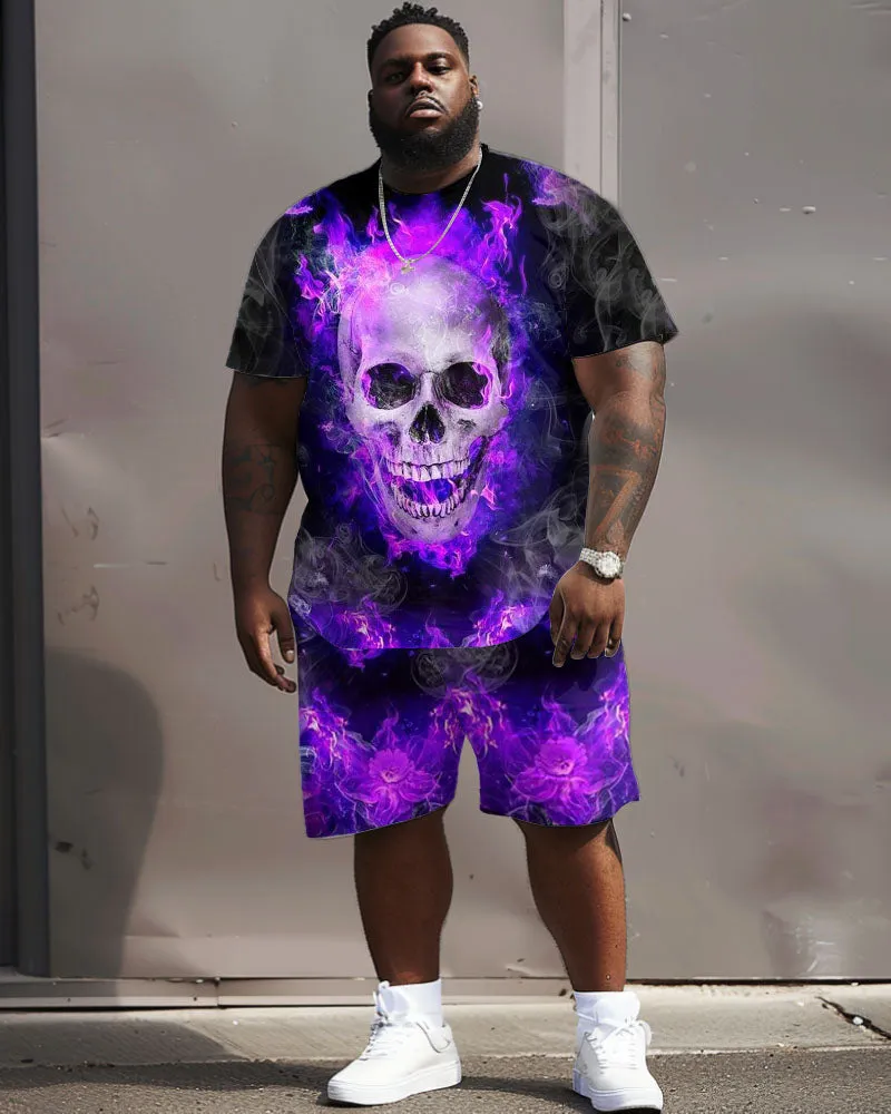 Big Men's Burning Skull Print T-Shirt and Shorts Casual Set sold by Biggmans