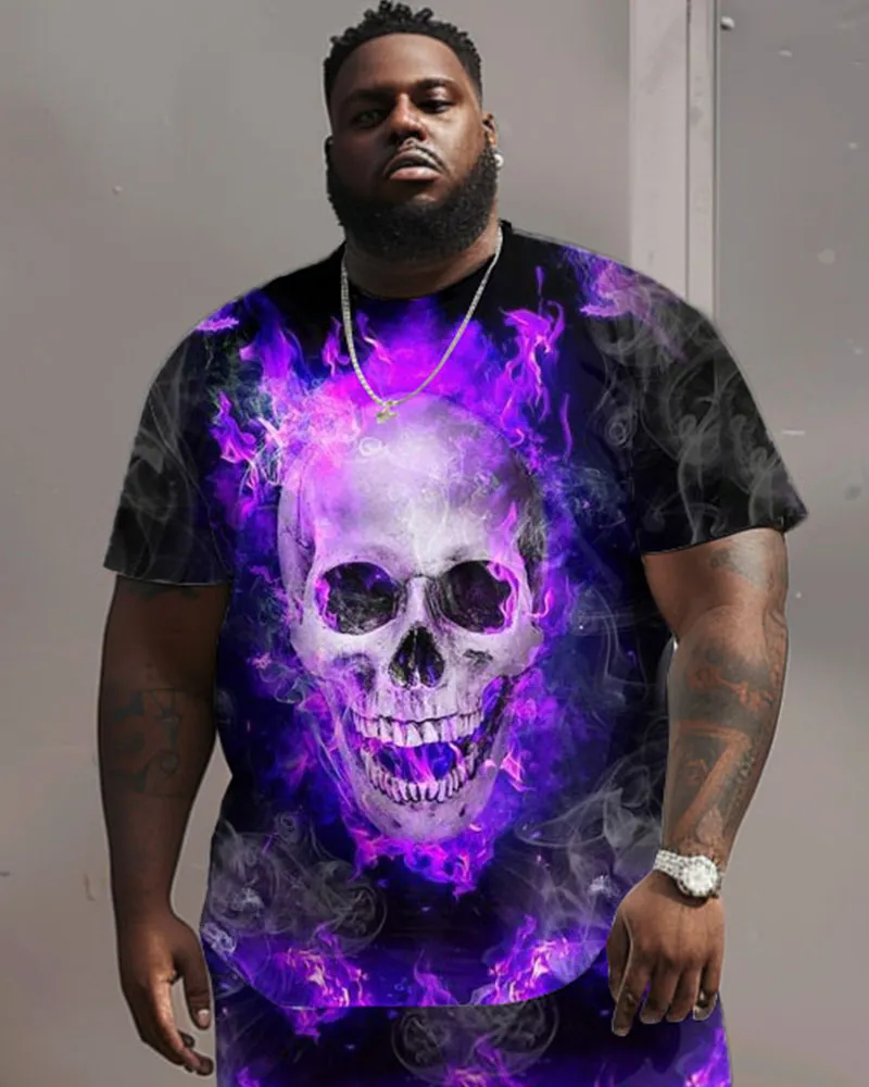 Big Men's Burning Skull Print T-Shirt and Shorts Casual Set sold by Biggmans product image thumbnail 2