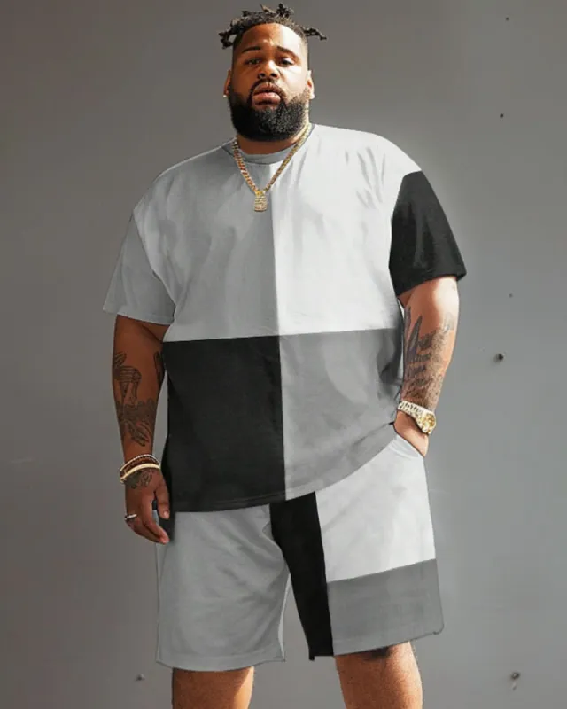 Men's Big and Tall Casual Color Block Printed T-shirt Shorts Set sold by Biggmans