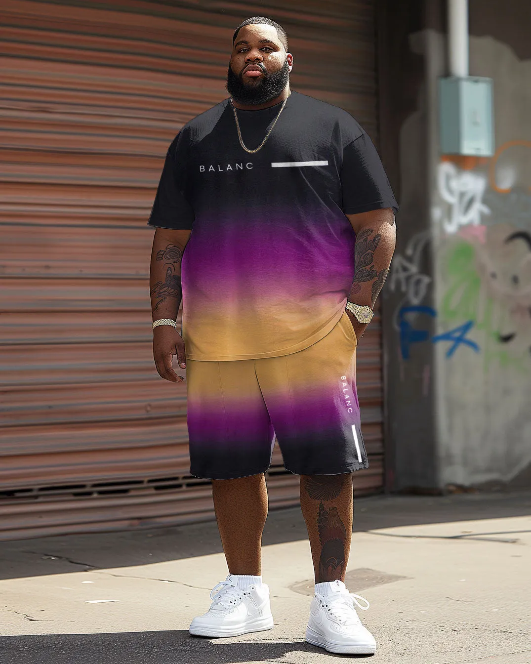 Men's Big and Tall Casual Gradient Letter Print T-Shirt Shorts Set sold by Biggmans product image thumbnail 2