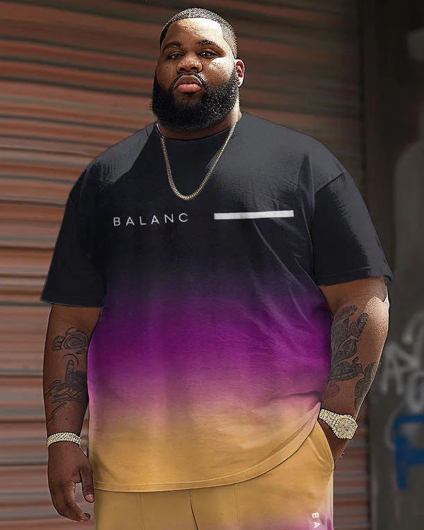 Men's Big and Tall Casual Gradient Letter Print T-Shirt Shorts Set sold by Biggmans product image thumbnail 3