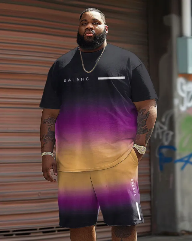 Men's Big and Tall Casual Gradient Letter Print T-Shirt Shorts Set sold by Biggmans