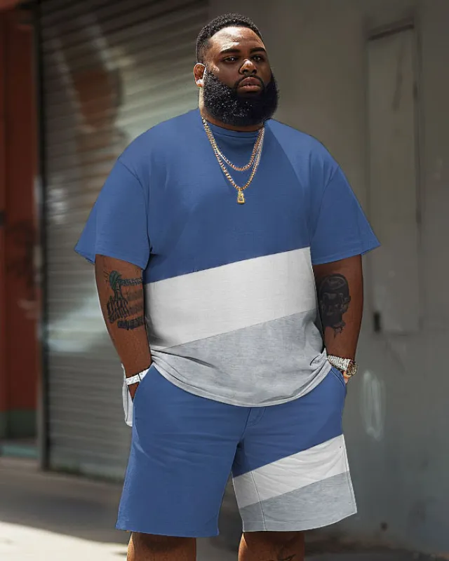 Street Simple Blue Color Block Printing Big Guy's Set sold by Biggmans