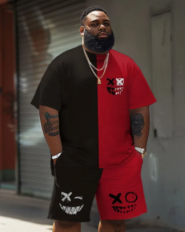 Street Funny Expressions Color-block Printed Big Men's Set sold by Biggmans