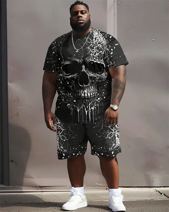 Big Guys Street Hip Hop Skull Print T-Shirt Shorts Set sold by Biggmans