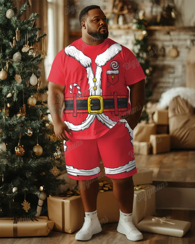 Men's Big and Tall Santa Cosplay Red Print T-Shirt Shorts Set sold by Biggmans