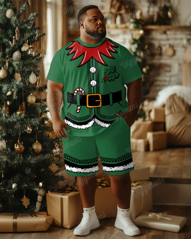 Big Guys Christmas Elf Cosplay Printed T-Shirt and Shorts Set sold by Biggmans