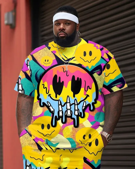 Big Men Smiling Face Street Cartoon Color Block Graffiti Short Sleeve Shorts Suit sold by Biggmans product image thumbnail 2