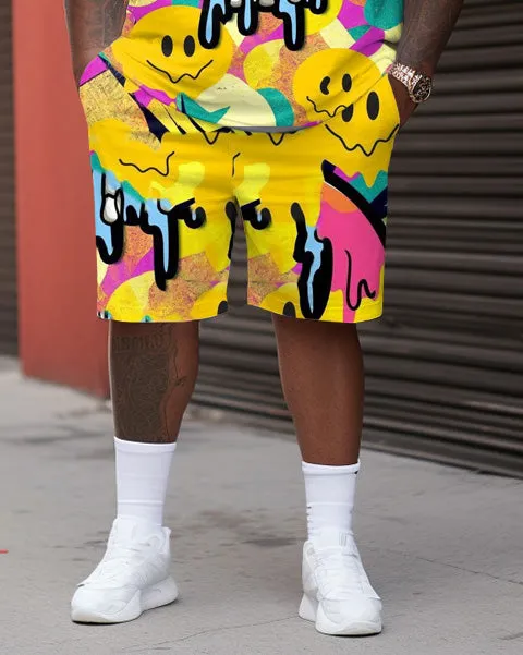 Big Men Smiling Face Street Cartoon Color Block Graffiti Short Sleeve Shorts Suit sold by Biggmans product image thumbnail 3