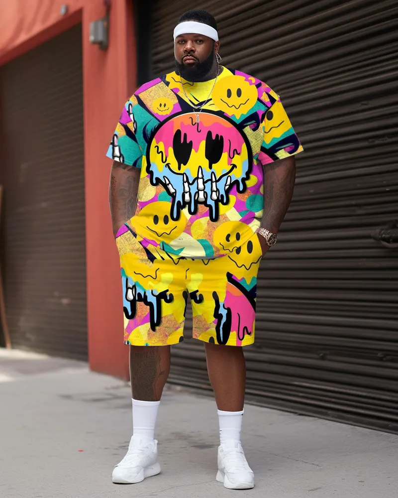 Big Men Smiling Face Street Cartoon Color Block Graffiti Short Sleeve Shorts Suit sold by Biggmans