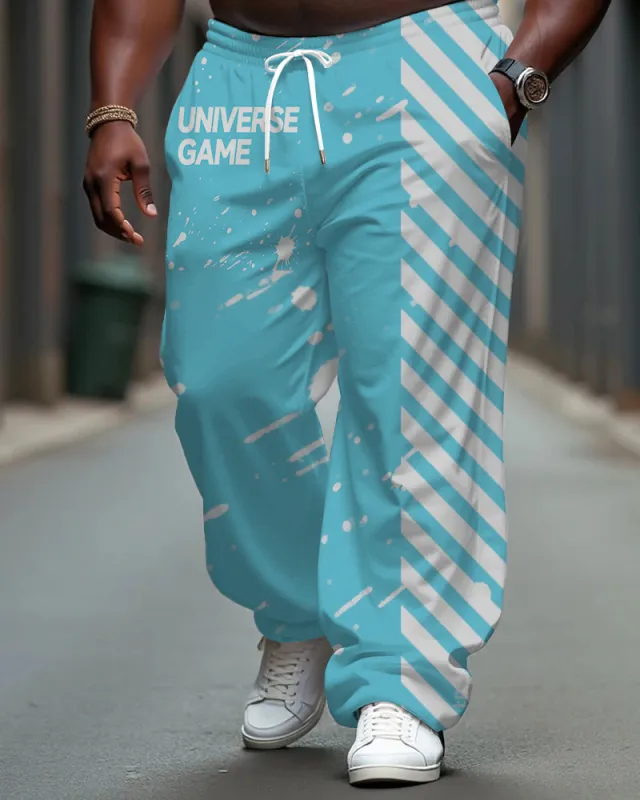 Big Men's Street Style UNIVERSE GAME Ink Splash Stripes Printed Pockets Drawstring Pants sold by Biggmans