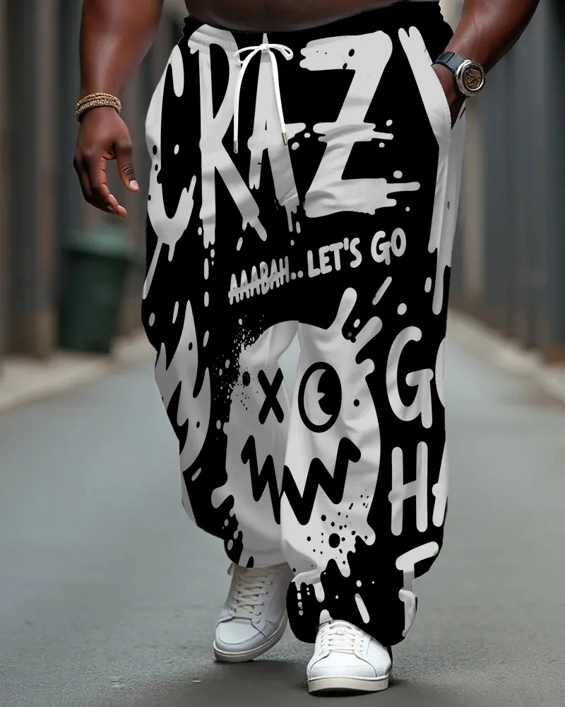 Big Men's Hip Hop Style Graffiti CRAZY Funny Face Printed Pants with Pockets & Drawstring sold by Biggmans