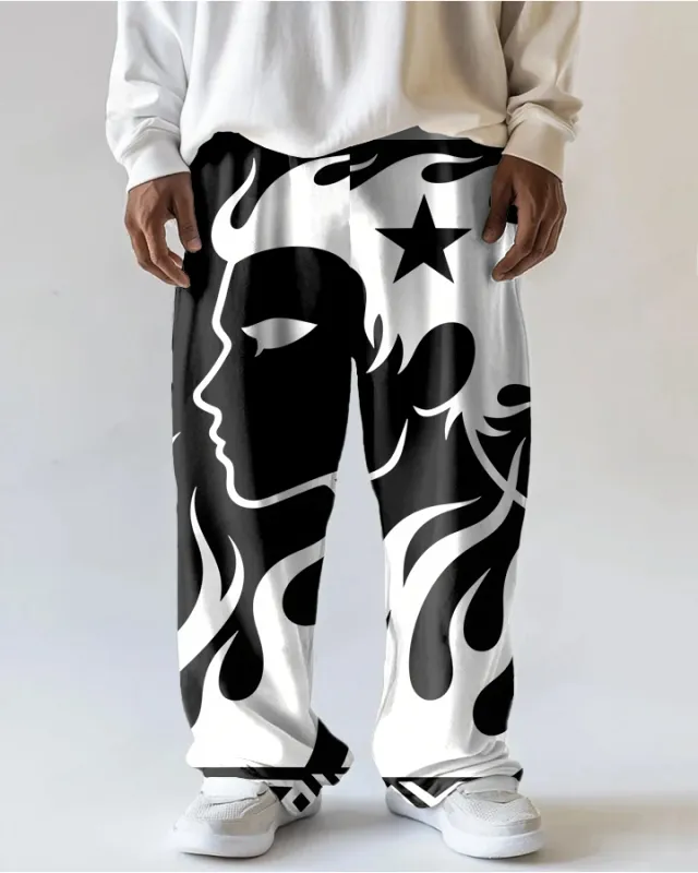 Big Men's Vintage Cartoon Character Profile Printed Casual Loose Pants with Pocket sold by Biggmans