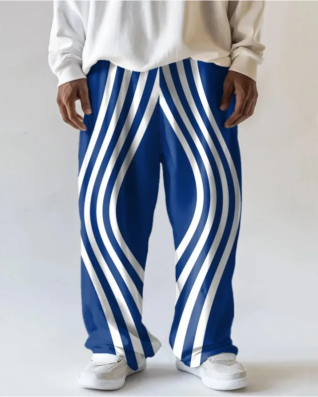 Men's Simple White Stripe Printed Daily Casual Big and Tall Pants sold by Biggmans