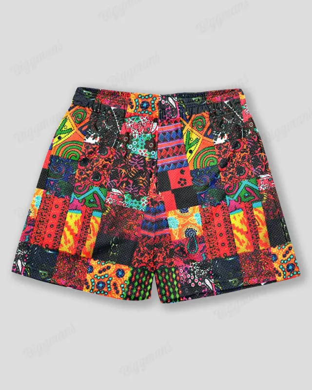 Big & Tall Men's Hawaiian Ethnic Graffiti Print Sports Mesh Quick-Dry Shorts sold by Biggmans