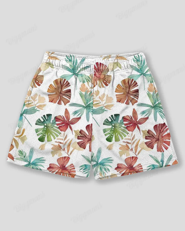 Big & Tall Men's Hawaiian Color Leaf Print Sports Mesh Quick-Dry Shorts sold by Biggmans