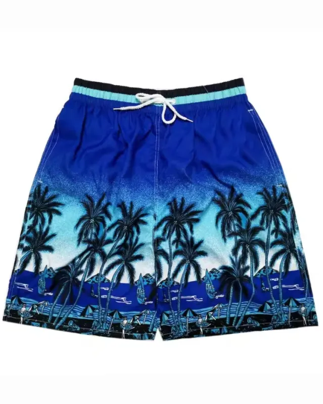 Big & Tall Men's Hawaii. Striped Deep Sea Color Gradient Sky Blue Coconut Tree Seaside Beach Pants sold by Biggmans