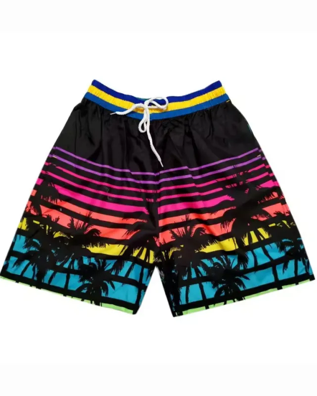 Big & Tall Men's Hawaii. Striped Black Layered Dusk Gradient Coconut Tree Seaside Beach Pants sold by Biggmans