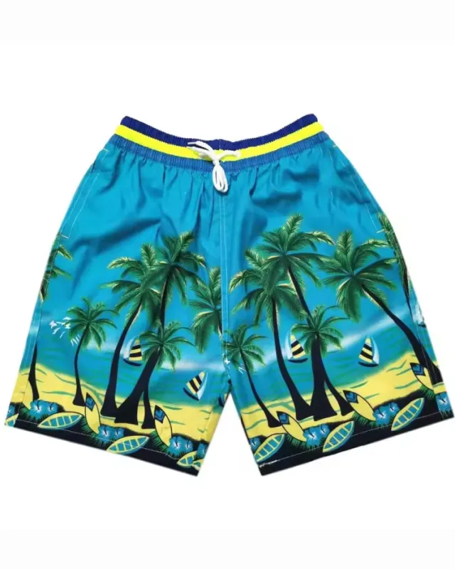 Big & Tall Men's Hawaii. Striped Sea Color Hierarchical Green Coconut Tree Seaside Beach Pants sold by Biggmans